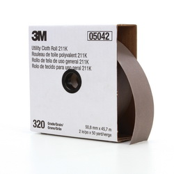 3M™ 7000118352 211K Utility Cloth Roll, 50 yd L Roll x 2 in W Roll, 320 Grit, Extra Fine Grade, Aluminum Oxide Abrasive, Cloth Backing