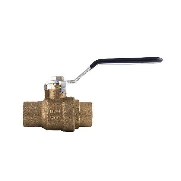 American Valve® G100S 1/2" 2-Piece Ball Valve, 1/2 in Nominal, Solder End Style, Forged DZR Brass Body, Full Port, PTFE Softgoods, Import