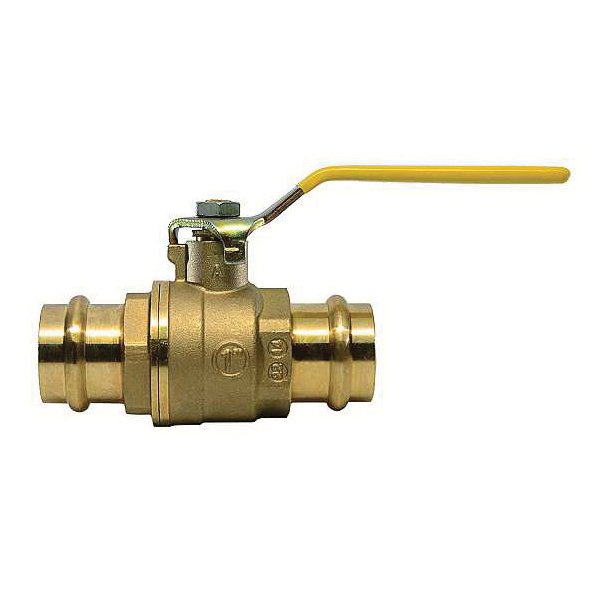 American Valve® G111 1 1/4" 2-Piece Ball Valve, 1-1/4 in Nominal, Press End Style, Brass Body, Full Port, EPDM/PTFE Softgoods, Import