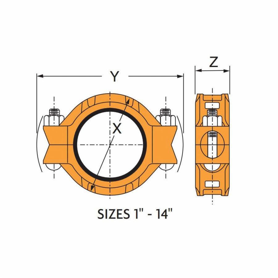 Gruvlok® 0390003002 FIG 7001 Flexible Pipe Coupling With EPDM Gasket, 2 in Nominal, Grooved End Style, Ductile Iron, Rust Inhibiting Painted, Domestic
