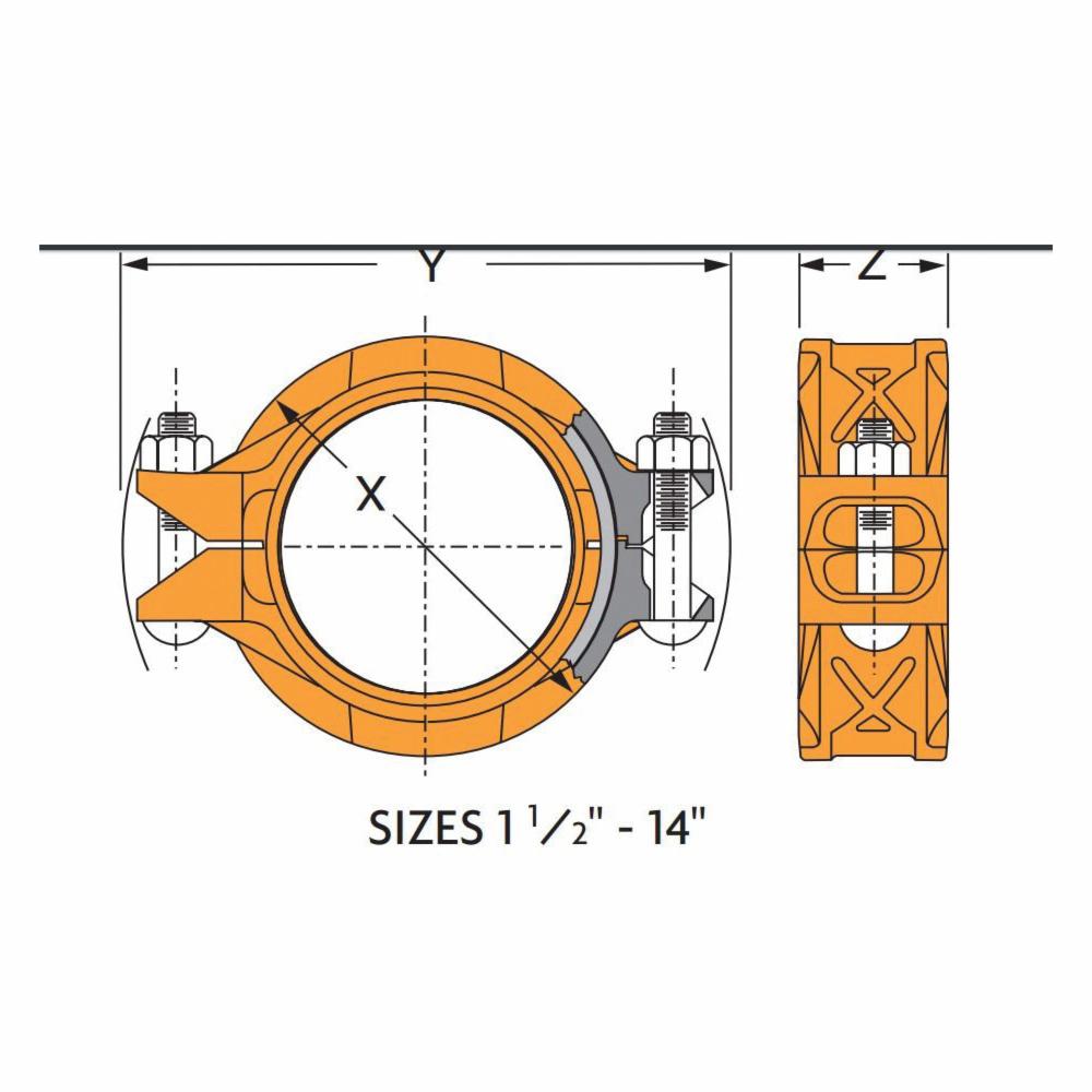 Gruvlok® Rigidlok® 0390013530 FIG 7401 Pipe Coupling With EPDM Gasket, 3 in Nominal, Grooved End Style, Ductile Iron, Rust Inhibiting Painted, Domestic