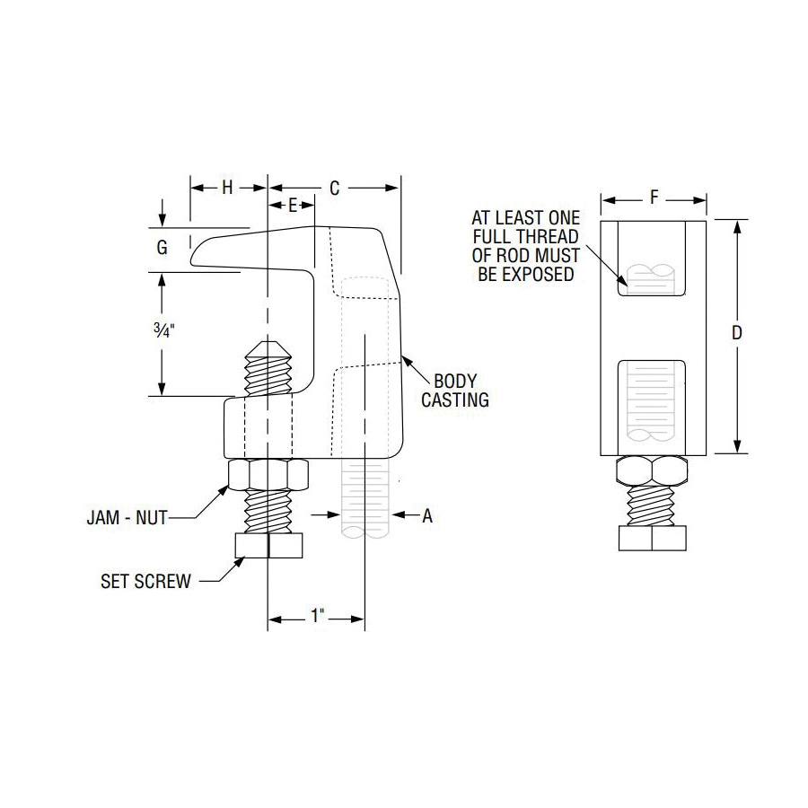 Anvil® 0500009097 FIG 92 Universal Standard Throat C-Clamp, 3/8 in Rod, 500 lb Top/250 lb Bottom Load, Ductile Iron, Zinc Plated