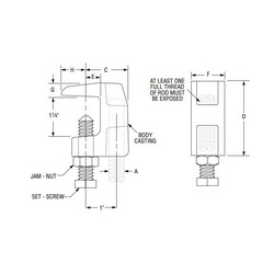 Anvil® 0500009170 FIG 93 Universal Wide Throat C-Clamp With Lock Nut, 1/2 in Rod, 1-1/4 in THK Flange, 950 lb Top/760 lb Bottom Load, Ductile Iron, Plain