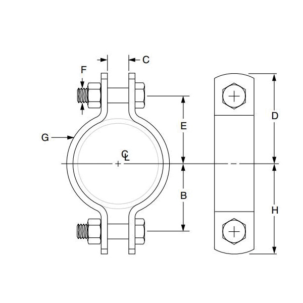 Anvil® 0500093562 FIG 212 Medium Pipe Clamp, 2 in Pipe/Tube, 1/2 in Rod, 1040/930 lb Load, Carbon Steel, Plain, Domestic