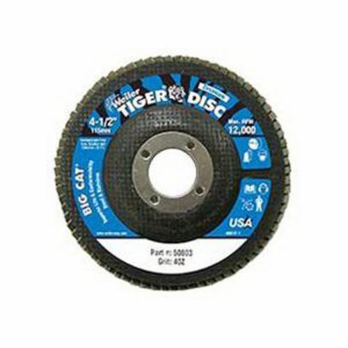 Big Cat® 50808 Close High Density Premium Coated Abrasive Flap Disc, 4-1/2 in Dia Disc, 40 Grit, Coarse Grade, Zirconia Alumina Abrasive, Type 27 Flat Disc