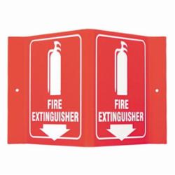 Brady® Prinzing® V1FE15A Rectangular V-Style Fire Extinguisher Sign, 6 in H x 8 in W, White on Red, Acrylic, Surface Mount