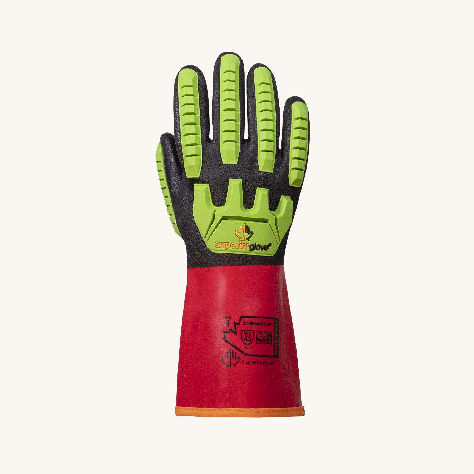 Chemstop™ S15KGVNVB S15KGVNVB Impact Resistant Gloves, SZ 13, PVC, Black, Engineered Yarn Lining, Resists: Abrasion/Cut/Puncture/Heat/Chemical, Gauntlet Cuff, 15 ga THK