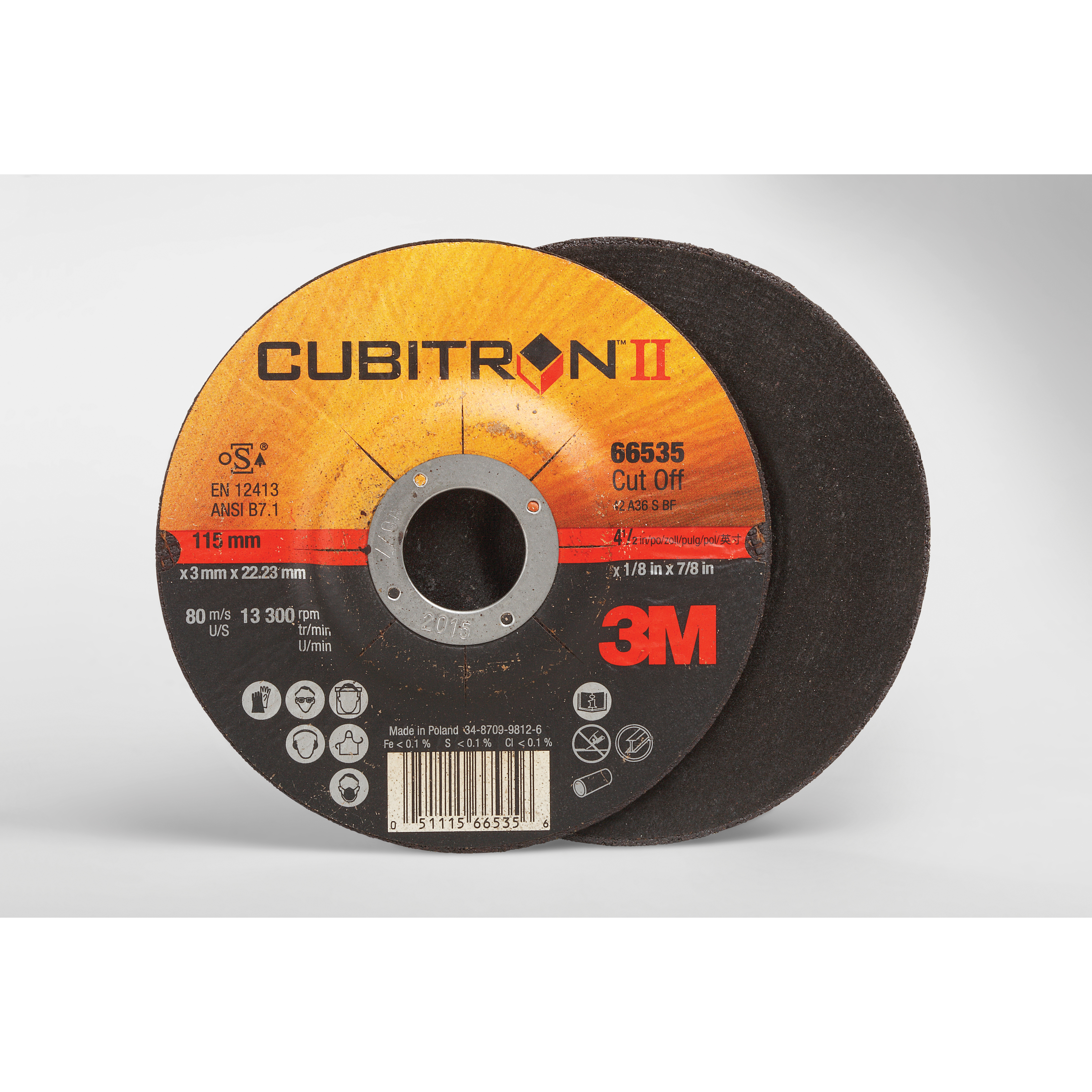 Cubitron™ II 051115-66535 COW Type 27 Cut-Off Wheel, 4-1/2 in Dia x 1/8 in THK, 7/8 in Center Hole, 36 Grit, Precision Shaped Ceramic Abrasive