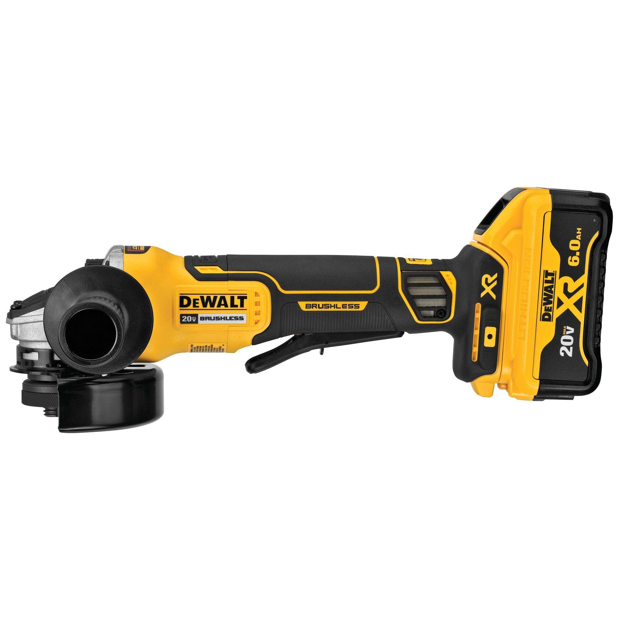 DeWALT® DCG413R2 MAX XR® Small Cordless Angle Grinder Kit, 4-1/2 in Dia Wheel, 5/8-11 Arbor/Shank, 20 VDC, Li-Ion Battery, 2 Batteries, Paddle Switch