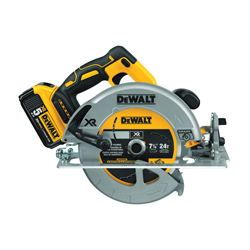 DeWALT® DCS570P1 XR® Brushless Motor Rear Pivot Cordless Circular Saw Kit, 7-1/4 in Dia Blade, 5/8 in Arbor/Shank, 20 VDC, Lithium-Ion Battery, Right Blade Side