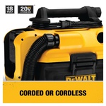 DeWALT® DCV581H Industrial Wet/Dry Vacuum, 8 A, 2 gal Tank, 18/20 VDC