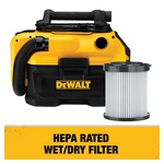 DeWALT® DCV581H Industrial Wet/Dry Vacuum, 8 A, 2 gal Tank, 18/20 VDC