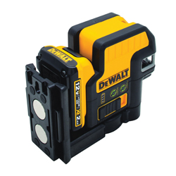 DeWALT® 12V MAX* DW0825LG Automatic Self-Leveling Horizontal/Vertical Projection Cross Line Laser, 165 ft Measuring, +/-1/8 in at 30 ft Accuracy, +/-5 deg Auto Leveling, 5 Beams, 12 V Lithium-Ion Battery