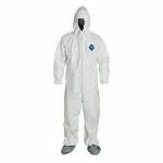 DuPont™ TY122SWH3X002500 Disposable Coverall With Respirator Fit Hood, Elastic Wrist and Attached Skid-Resistant Boots, 3XL, White, 5.9 mil Tyvek® 400, 49-1/4 to 52-3/4 in Chest, 31-1/2 in L Inseam