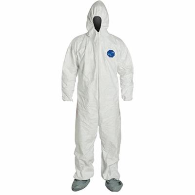 DuPont™ TY122SWH3X002500 Disposable Coverall With Respirator Fit Hood, Elastic Wrist and Attached Skid-Resistant Boots, 3XL, White, 5.9 mil Tyvek® 400, 49-1/4 to 52-3/4 in Chest, 31-1/2 in L Inseam
