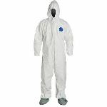 DuPont™ TY122SWH3X002500 Disposable Coverall With Respirator Fit Hood, Elastic Wrist and Attached Skid-Resistant Boots, 3XL, White, 5.9 mil Tyvek® 400, 49-1/4 to 52-3/4 in Chest, 31-1/2 in L Inseam