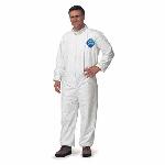 DuPont™ TY125SWHLG002500 Laydown Collar Disposable Coverall With Elastic Wrist and Ankle, L, White, 5.9 mil Tyvek® 400, 39-3/4 to 43-1/4 in Chest, 29 in L Inseam