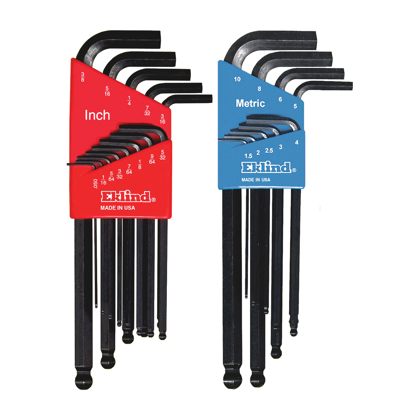 Eklind® 13222 Ball-Hex-L™ Long Key Set, 22 Pieces, 0.05 to 0.375 in, 1.5 to 10 mm Hex, L-Handle Handle, ANSI B18.3, Alloy Steel, Black Oxide