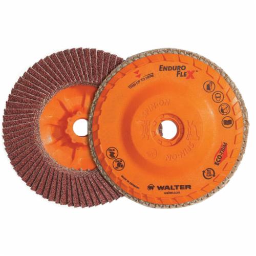 Walter Surface Technologies Enduro-Flex™ 06B454 06-B Close Spin-On Coated Flap Disc, 4-1/2 in Dia Disc, 40 Grit, Coarse Grade, Zirconia Alumina Abrasive, Type 27S Disc