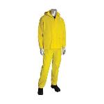 PIP® FALCON™ 201-370X5 3-Piece Premium Rainsuit, 5XL, Hi-Viz Lime Yellow, Polyester/Corduroy/PVC, 58 in Waist, 35 in L Inseam, Detachable Hood