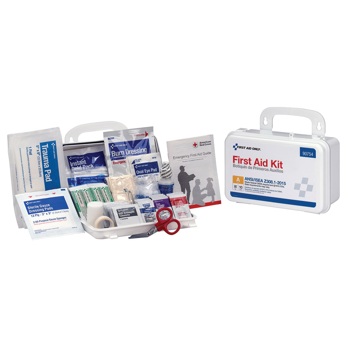 First Aid Only® 90754 First Aid Kit, Surface Mount, 71 Components, Plastic Case, 8 in H x 5 in W x 2-3/4 in D