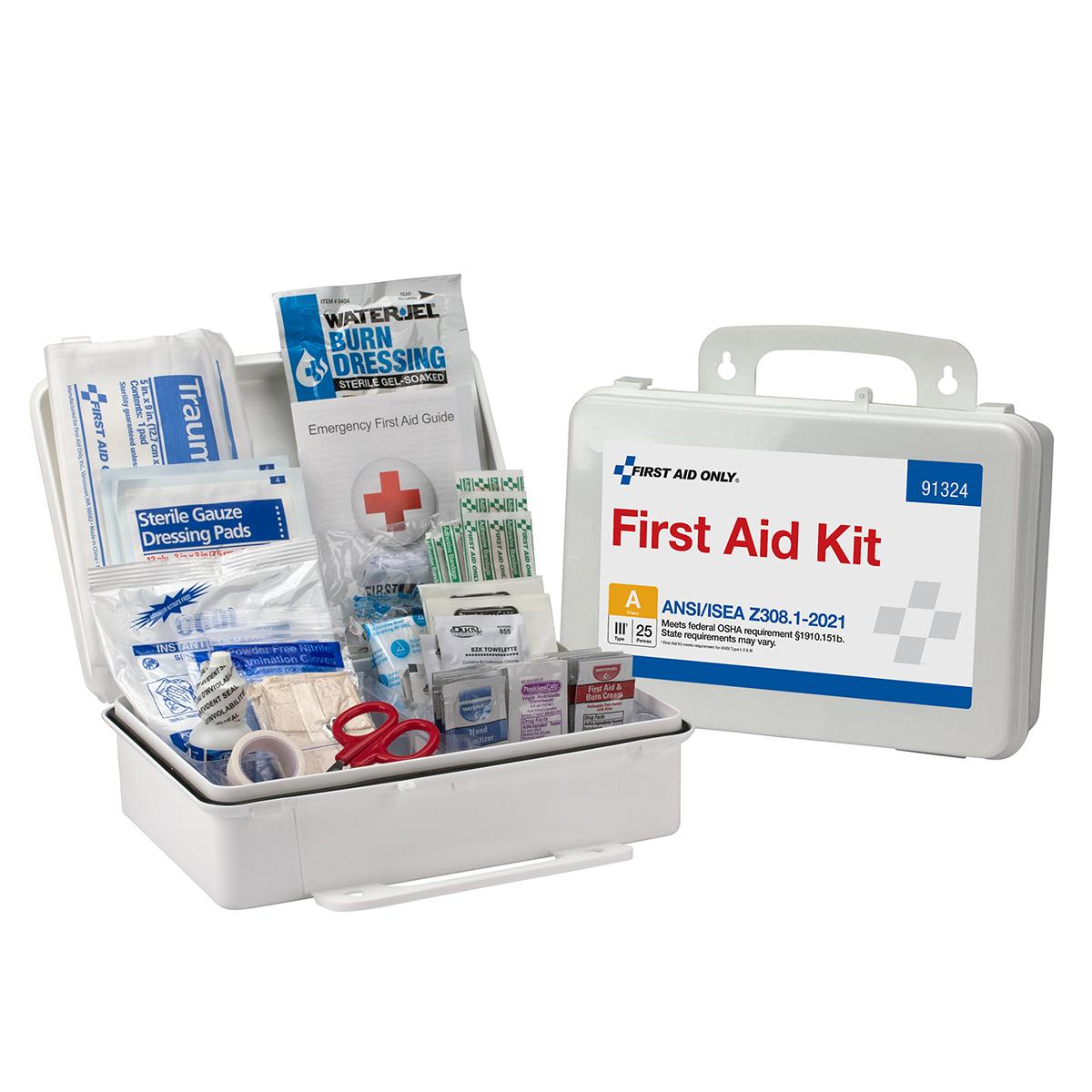 First Aid Only® 91324 Type III First Aid Kit, Wall Mounting, 94 Components, Plastic Case, 7 in H x 10 in W x 3 in D