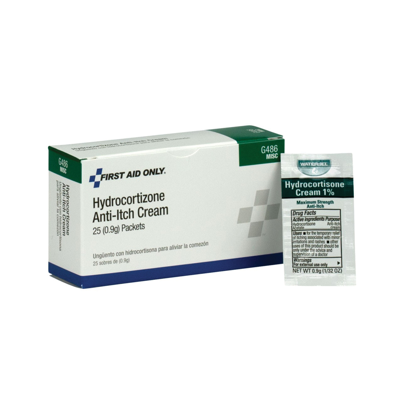 First Aid Only® G486 Hydrocortisone Cream, Unit Dose Pack Packing, Formula: 0.9 g Hydrocortisone Acetate