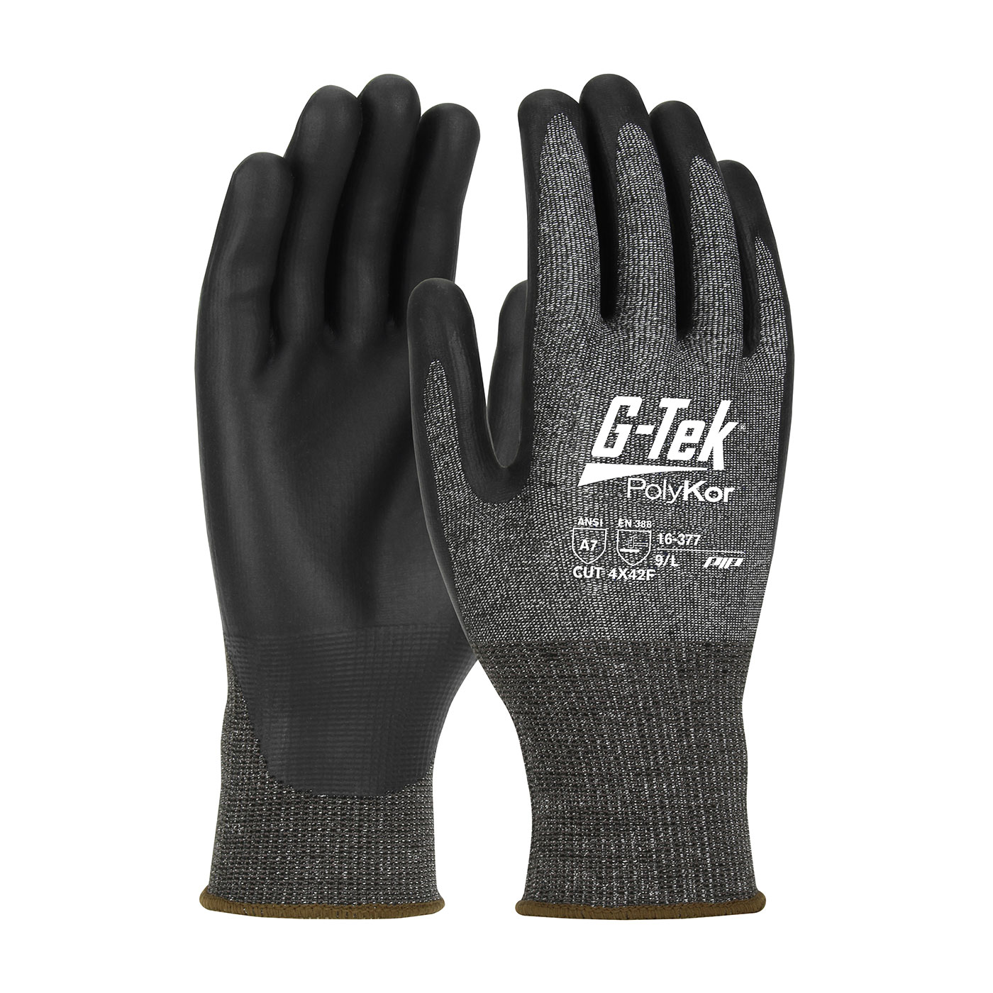 G-Tek® PolyKor® X7™ 16-377/L Touchscreen Cut-Resistant Gloves, L, NeoFoam® Coating, NeoFoam®/PolyKor®, Knit Wrist Cuff, Resists: Abrasion, Chemical, Cut, Puncture, Tear, Ultraviolet and Water, ANSI Cut-Resistance Level: A7, Paired Hand