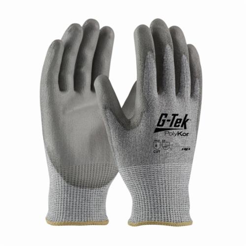 G-Tek® 16-560 Unisex Cut Resistant Gloves, Polyurethane with Smooth Grip Coating, PolyKor™ Fiber, Knit Wrist Cuff, Resists: Abrasion, Chemical, Cut, Puncture, Tear, Ultraviolet Light and Water, ANSI Cut-Resistance Level: A4