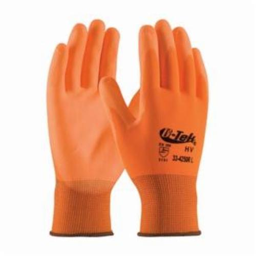 G-Tek® GP™ 33-425OR General Purpose Gloves, Coated/Work, Polyurethane Palm, 13 ga Polyester, Hi-Viz Orange, Continuous Knit Wrist Cuff, Polyurethane Coating, Resists: Abrasion, Cut, Puncture and Tear, Polyester Lining, Seamless Knit