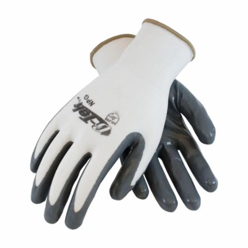 G-Tek® GP™ 34-225 General Purpose Gloves, Coated, Nylon Palm, Nylon, Gray/White, Knit Wrist Cuff, Nitrile Coating, Resists: Abrasion, Cut, Puncture and Tear, Nylon Lining, Seamless Knit