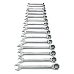 GEARWRENCH® 9416 Long Length Combination Ratcheting Wrench Set, 16 Pieces, 8 to 24 mm, Polished Chrome