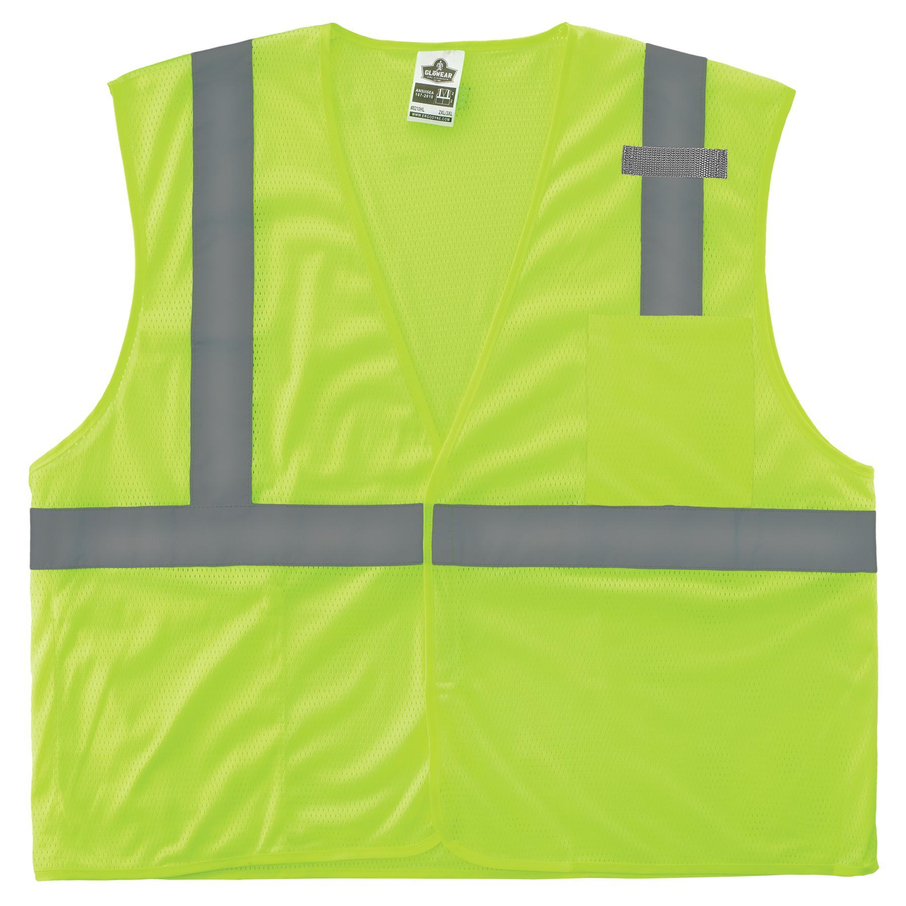 GloWear® 21023 8210HL Standard Economy Vest, S/M, Lime, Polyester Mesh, Hook and Loop Closure, 1 Pockets, ANSI Class: Class 2, ANSI/ISEA 107-2015 Type R