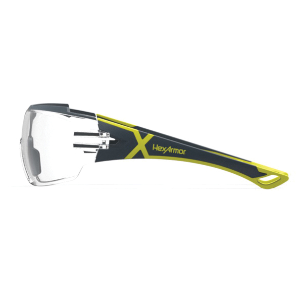 HexArmor® 11-13001-02 MX300 Modern Safety Eyewear, TruShield®, Clear Lens, Wrap Around Frame, Charcoal, TPU Frame, Polycarbonate Lens, ANSI Z87.1.2015, CE EN166, CSA Z94.3, High Impact Rated Z87+