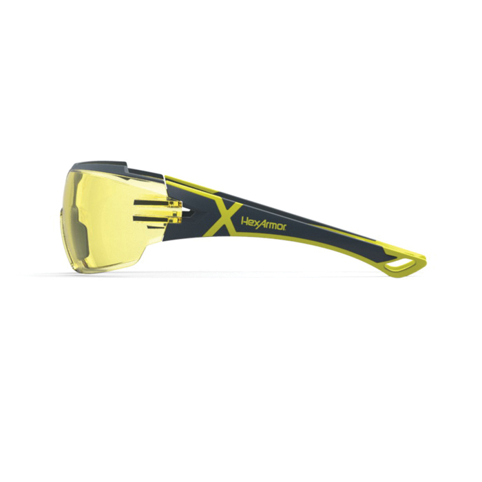 HexArmor® 11-13002-02 MX300 Modern Safety Eyewear, TruShield®, Amber Lens, Wrap Around Frame, Charcoal, TPU Frame, Polycarbonate Lens, ANSI Z87.1.2015, CE EN166, CSA Z94.3, High Impact Rated Z87+