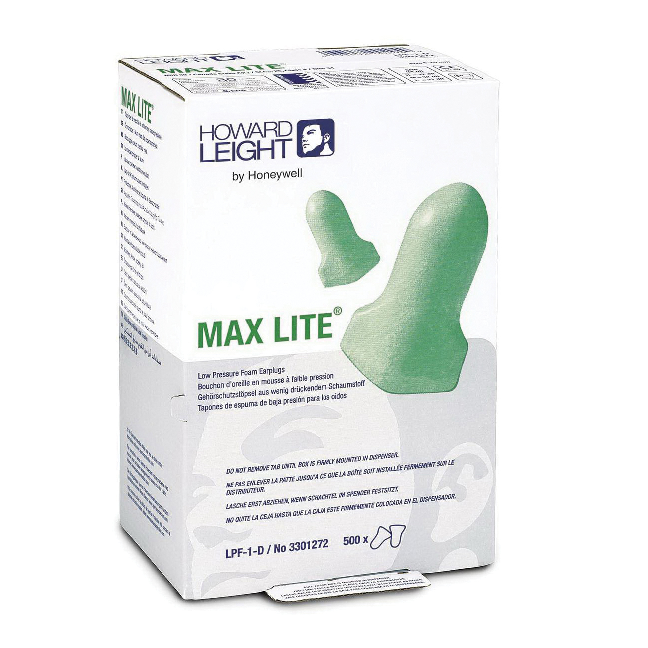 Howard Leight by Honeywell LPF-1-D MAXIMUM LITE® Single Use Earplugs, 30 dB Noise Reduction, T-Shape Shape, ANSI S3.19-1974, Disposable, Uncorded Design