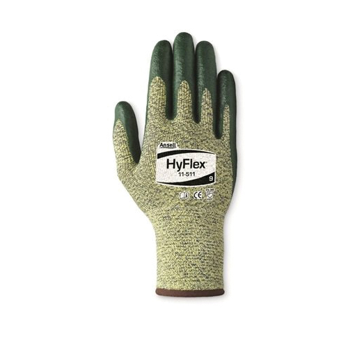 HyFlex® 205753 11-511 Medium Duty Cut Resistant Gloves, SZ 10, Foam Nitrile Coating, DuPont™ Kevlar®/Spandex®, Knit Wrist Cuff, Resists: Abrasion and Cut, ANSI Cut-Resistance Level: A4, ANSI Puncture-Resistance Level: 4, Paired Hand