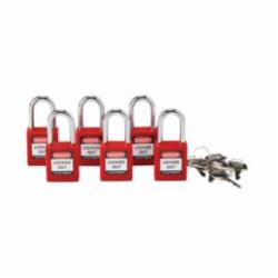 Brady® 105890 Anti-Spark Key Retaining Open Shackle Safety Padlock, Alike Key, Red, Fiberglass Reinforced Nylon Body, 1/4 in Dia x 1-1/2 in H x 0.8 in W Triple Coated Hardened Steel Shackle, 1-3/4 in L Body, Non-Conductive Conductivity