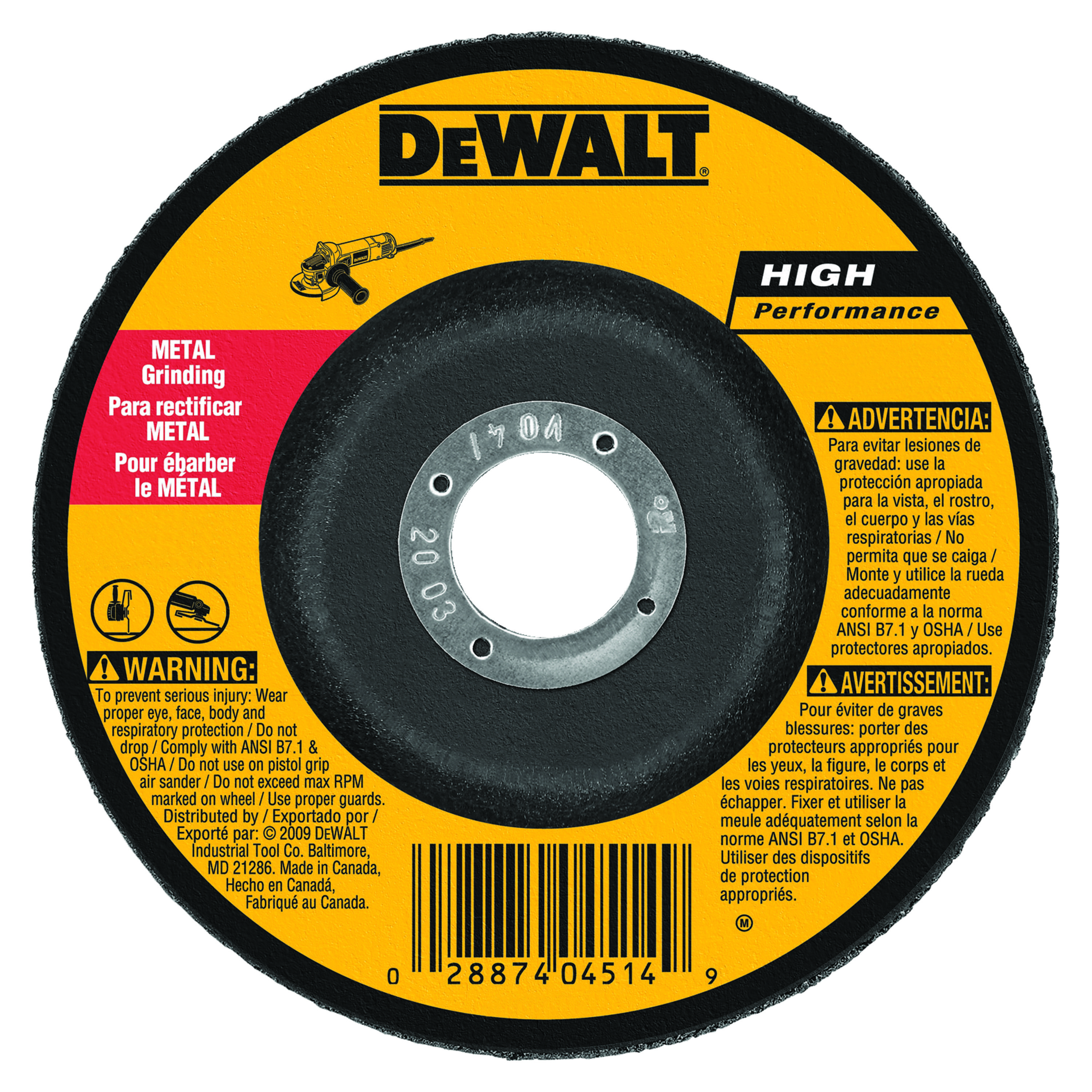 DeWALT® High Performance™ Guaranteed Tough® DW4624 Flat Depressed Center Grinding Wheel, 6 in Dia x 1/4 in THK, 7/8 in Center Hole, 24 Grit, Aluminum Oxide Abrasive