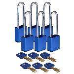 Brady® ALU-BLU-76ST-KA6PK SafeKey Standard Lockout Padlock, Alike Key, Blue, LOTO-99 Anodized Aluminum Body, 1/4 in Dia x 3 in H x 0.8 in W Steel Shackle, 3/4 in L Body