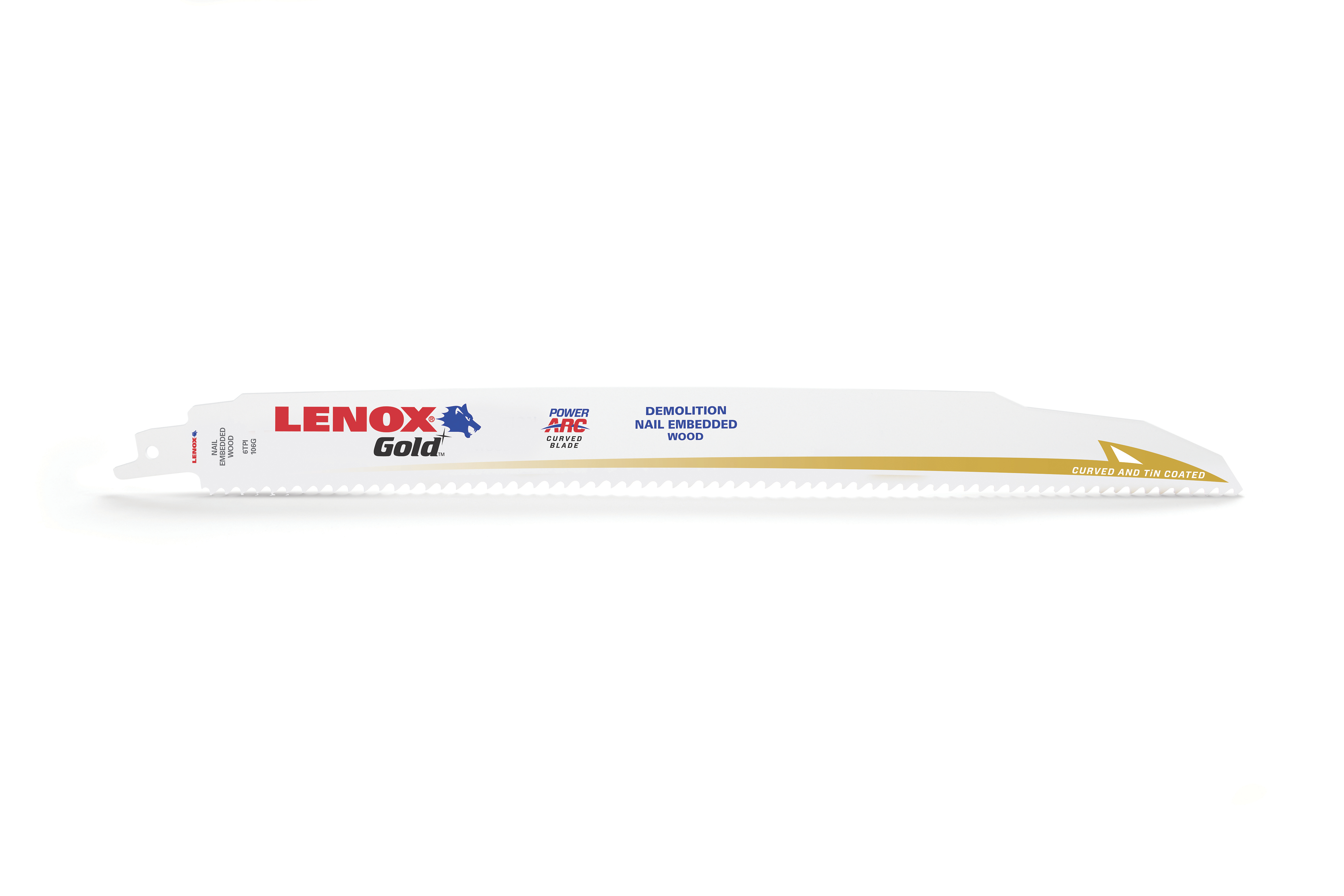 Lenox® Gold® 21091106GR Demolition Reciprocating Saw Blade, 12 in L x 1 in W, 6 TPI, Bi-Metal Body, U-Shank Tang