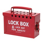 Brady® 65699 Empty Group Lockout Box, 13 Padlocks, Hinged Door, Red, 6 in H 9 in W 3-1/2 in D, Portable Mount