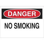 Brady® 25077 Light Duty Rectangular No Smoking Sign, DANGER, 10 in H x 14 in W, Black/Red on White, B-401 Polystyrene, Corner Hole Mount