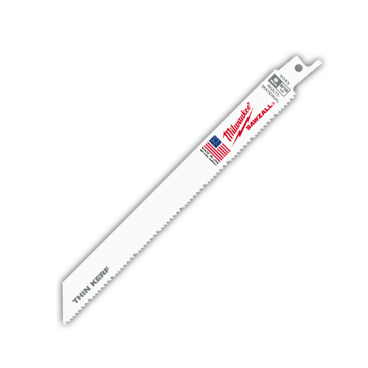 Milwaukee® SAWZALL® 48-00-5093 Straight Back Thin Kerf Reciprocating Saw Blade, 8 in L x 3/4 in W, 8/12 TPI, Bi-Metal Body, Universal/Toothed Edge Tang