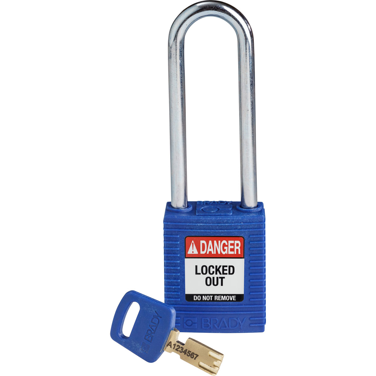 Brady® NYL-BLU-76ST-KD SafeKey Standard Lockout Padlock, Different Key, Blue, LOTO-101 Nylon Body, 1/4 in Dia x 3 in H x 0.8 in W Steel Shackle, 3/4 in L Body, Non-Conductive Conductivity