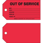 Brady® 86757 1-Sided Rectangular Write-On Equipment Status Tag, 3 in H x 5-3/4 in W, Black on Red, 3/8 in Hole, B-853 Cardstock