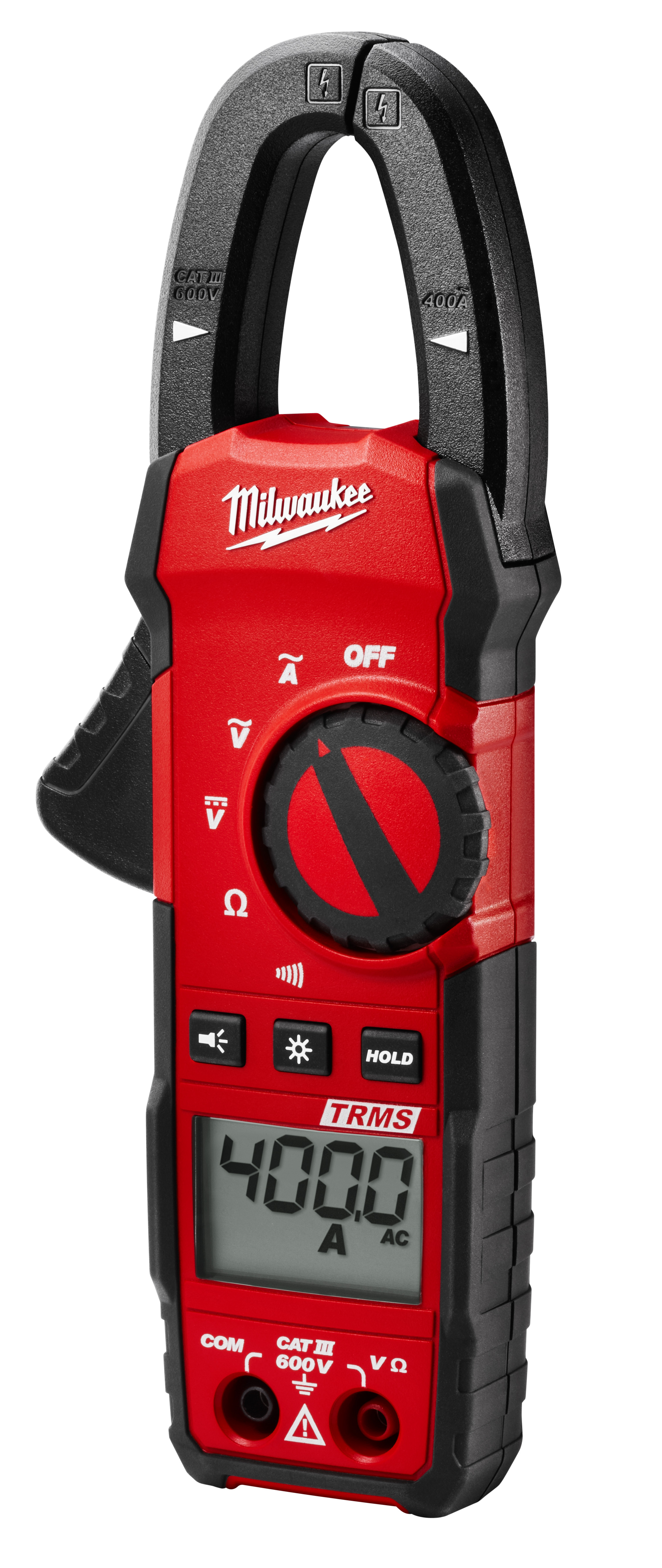 Milwaukee® 2235-20 Heavy Duty Digital Clamp Meter, 600 VAC/VDC, 400 A, 4000 Ohm, 1 in Jaw, Backlit LCD Display