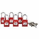 Brady® 105890 Anti-Spark Key Retaining Open Shackle Safety Padlock, Alike Key, Red, Fiberglass Reinforced Nylon Body, 1/4 in Dia x 1-1/2 in H x 0.8 in W Triple Coated Hardened Steel Shackle, 1-3/4 in L Body, Non-Conductive Conductivity