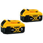 DeWALT® 20V MAX* DCB205-2 Premium Battery Pack, 5 Ah Li-Ion Battery, 20 VDC Charge, For Use With Entire Line of DEWALT 20 V Max Tools