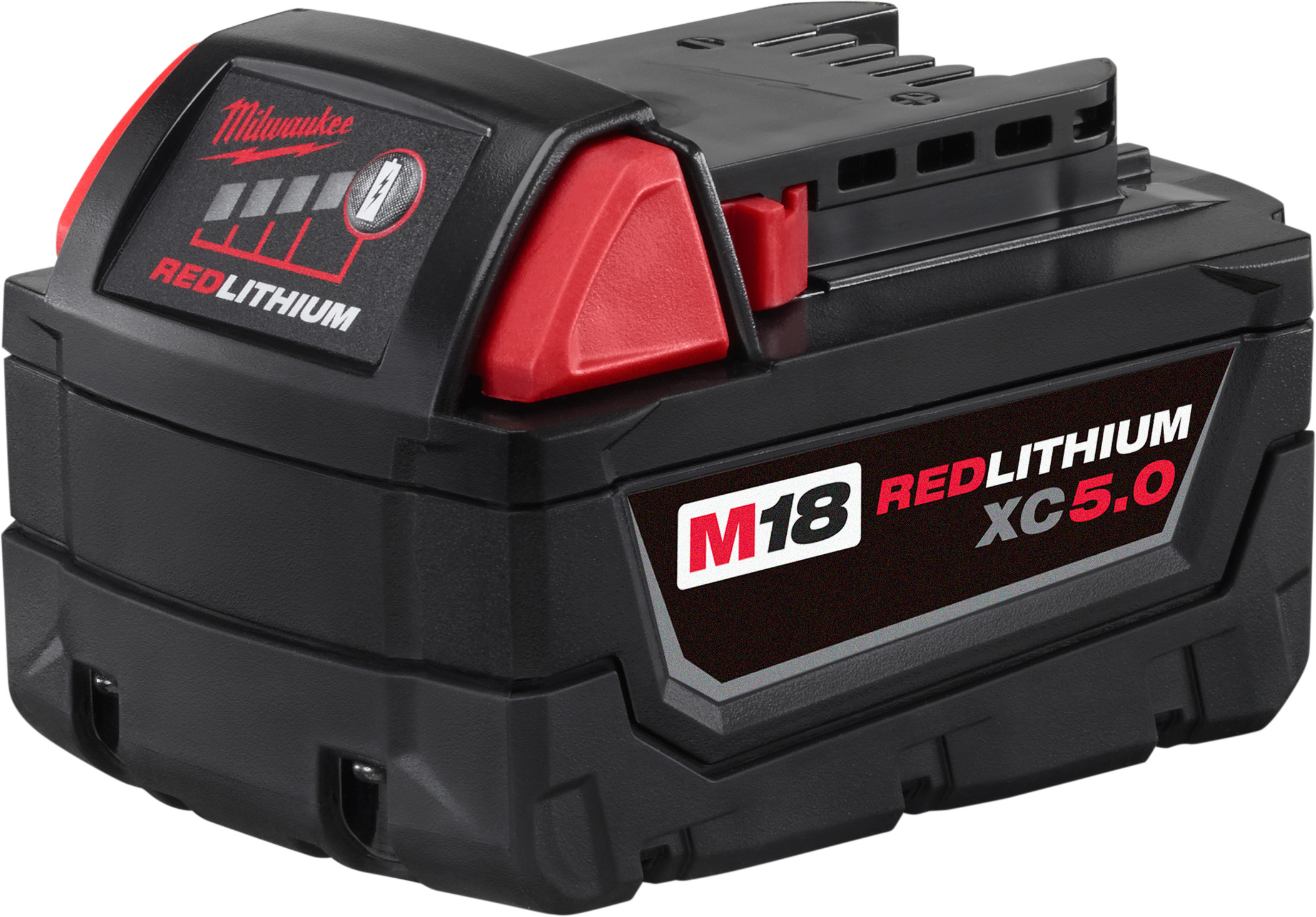 Milwaukee® M18™ REDLITHIUM™ 48-11-1850 Rechargeable Cordless Battery Pack, 5 Ah Li-Ion Battery, 18 VDC Charge, For Use With M18™ Cordless Power Tool